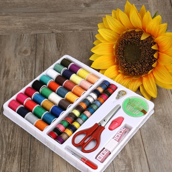 Soimiss 100Pcs Needlework Box Sewing Kit with Assorted Threads and Metal Bobbins