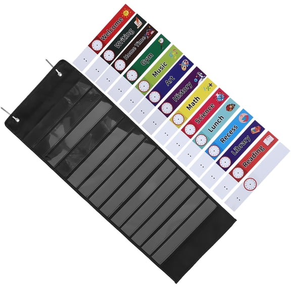 Soimiss 1Set Wall Door Hanging Pouch Pocket Chart for Schedule and Memo Storage in Black Oxford