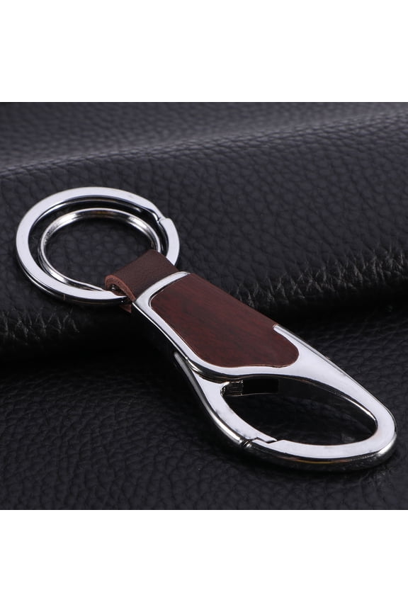 Brown Genuine Keychain with Metal Ring for Durable Key Organization