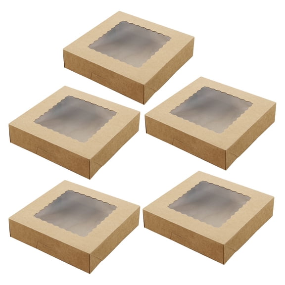 Soimiss Cake Box Premium Brown Paper Waterproof Oil-Proof Clear View 5Pcs