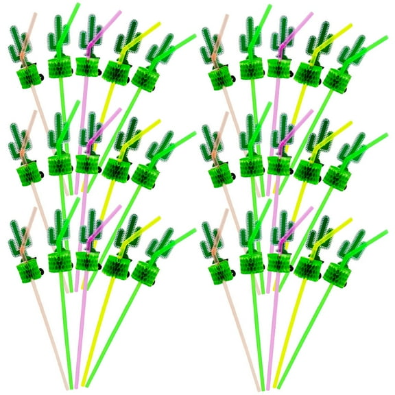 Soimiss 30pcs Multi Color Cactus Drinking Straws Paper and Plastic Cocktail Party Supplies for Kids