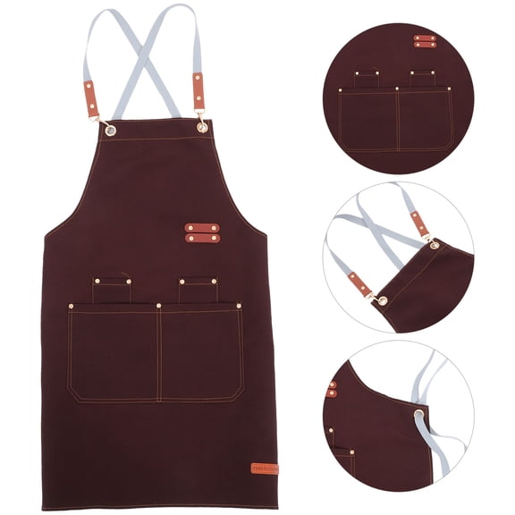 Soimiss Coffee Canvas Chef Apron Oil Proof with Adjustable Straps and Multiple Tool Pockets
