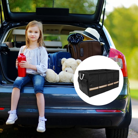 Soimiss Black Car Trunk Organizer Case with Compartments for Tools and Sports Equipment