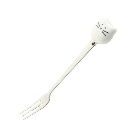 Soimiss Ceramic and Stainless Steel Dessert Fork with Cartoon Cat Design for Happy Eating Experience 1 Pc White