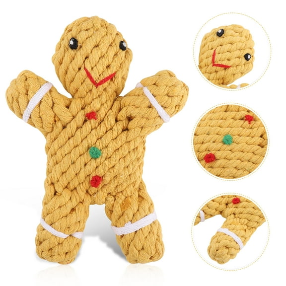 Soimiss Dog Toys Rope Gingerbread Man Shape Light Brown Interactive Play for Dogs 1Pcs
