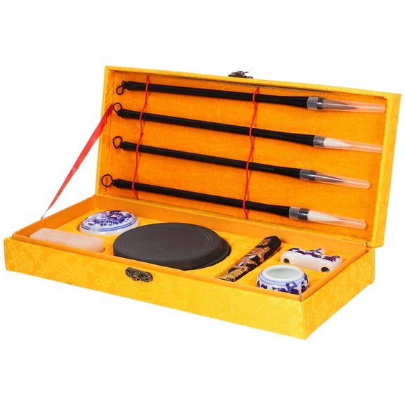 Soimiss Chinese Four Treasures of the Study Set Excellent Writing Brush Ink Stick Paper Inkstone Kit Writing Accessories Calligraphy Supplies Beginner Students