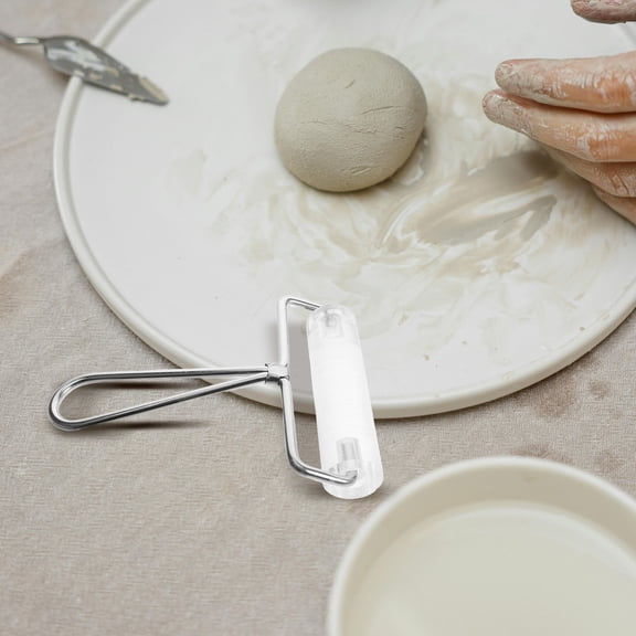 Soimiss Transparent Acrylic Rolling Pin with Metal Handle for Versatile Use in Clay and Fondant Crafts