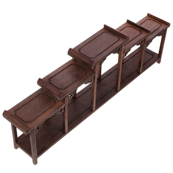 Soimiss Wooden Display Shelf Organizer Dark Brown Table Stand for Curio Figures