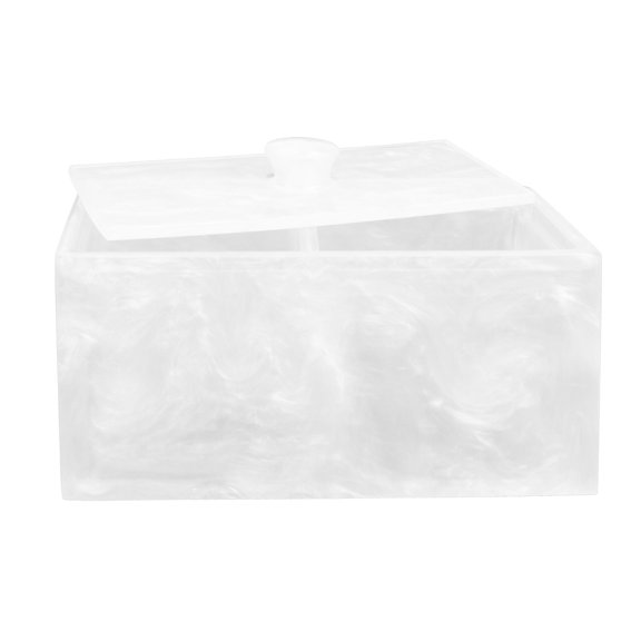 Soimiss Resin White Makeup Cotton Organizer Box with Dust-Protective Lid for Tidy Storage