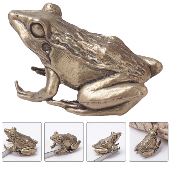 Soimiss Golden Brass Frog Figurine Tea Pet for Living Room Tabletop Decor
