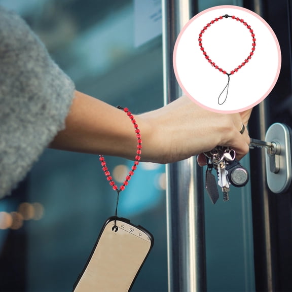 Soimiss Phone Charm Loop Anti Lost Red Crystal Mobile Phone Hanging Chain 1Set