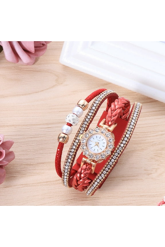 Cuff Watch Women Round PU Durable 1Pcs Red Fashionable Party Evening