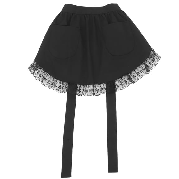Soimiss Short Black Half Apron with Pockets Lace Design for Kitchen and Server Use