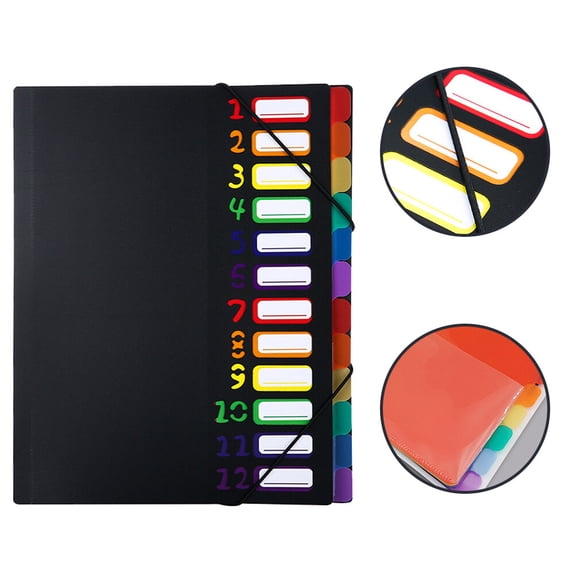 Soimiss Multi Layer Plastic File Organizer Black A4 Size Document and Receipt Holder