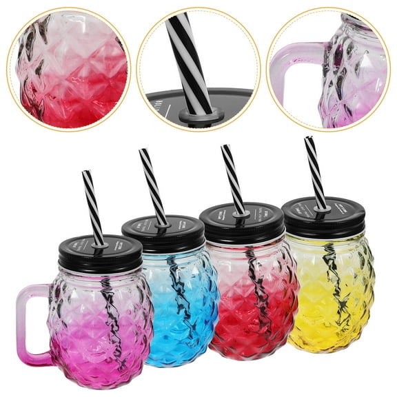 Soimiss Pineapple Glasses for Cocktails with Lid Made of Glass in Assorted Color Suitable for Home Use 4 Pieces