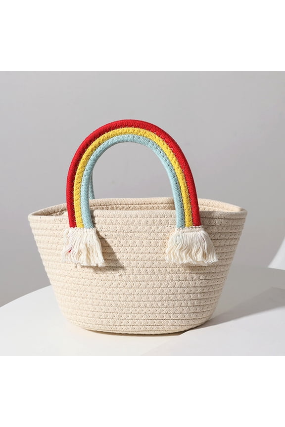 Woven Cotton Rope Handbag Multi Bohemian Style Portable Storage