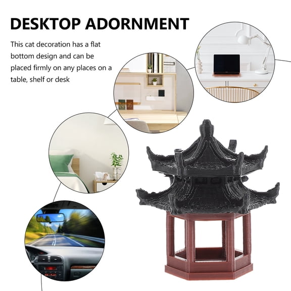 Soimiss Japanese Miniatures Hexagonal Pavilion Figurine Brown Plastic Fish Tank Ornament For Aquarium Enthusiasts 1Set