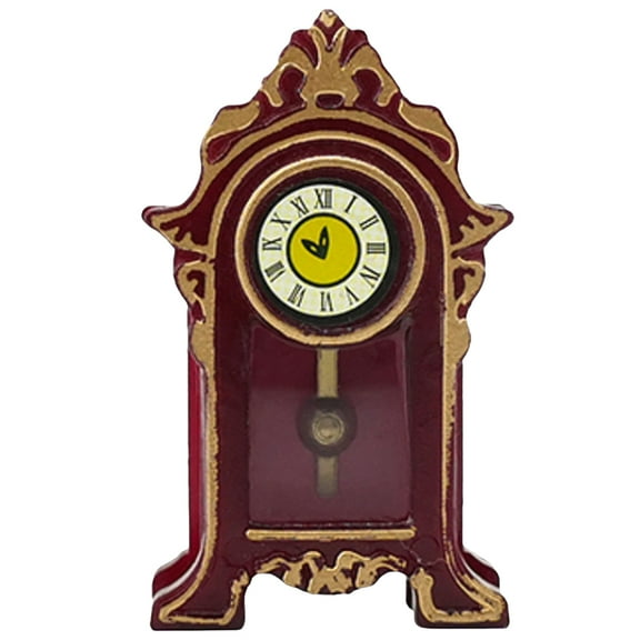 Soimiss Pendulum Clock Brown Wood Vintage Style Decoration 1Set for Miniature Scenes