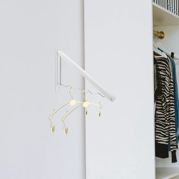 Soimiss Retractable White Wall Clothes Hanger with Antislip Rod for Laundry Room Use