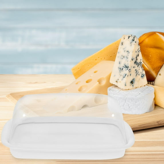 Soimiss Cream Cheese Container and Butter Holder with Lid White Plastic for Kitchen Storage