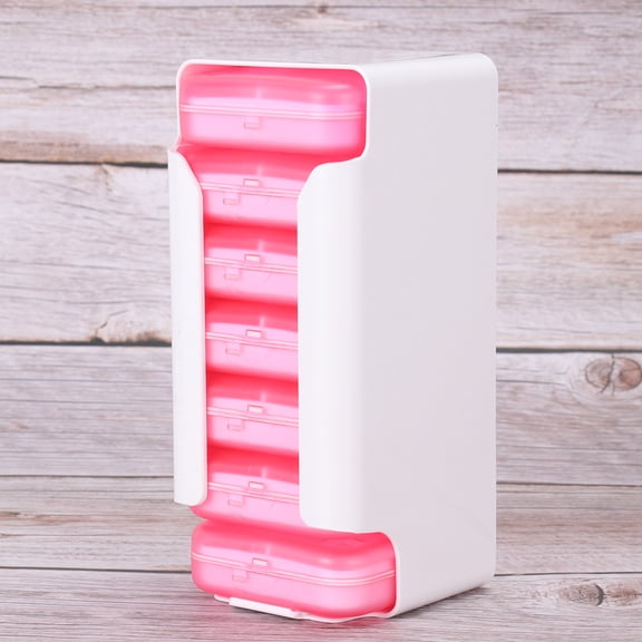 Soimiss Portable Medicine Storage case with 7 Layers and 28 Compartments for Daily Pills Organization Dustproof and Durable ABS PP Pink