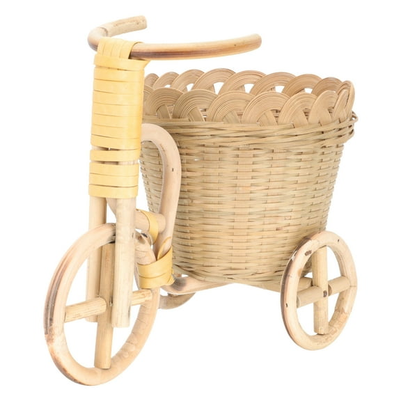 Soimiss Back to School Bamboo Hand Woven Basket Bamboo Handicraft Rattan Tricycle Basket Assorted Color 1Set
