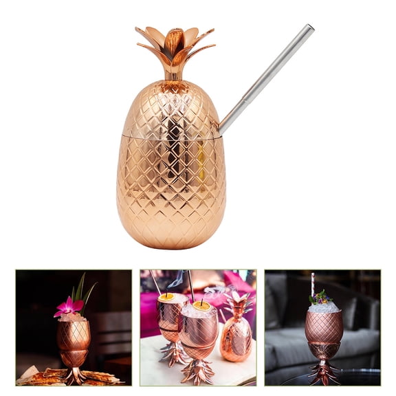 Soimiss Rose Gold Pineapple Drinking Cups for Kids' Parties with Straw Made of Material 450ml