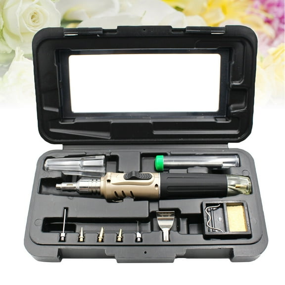 Soimiss Self Igniting Cordless Butane Soldering Iron Set for Electronics Repair Golden 10 in 1 Kit