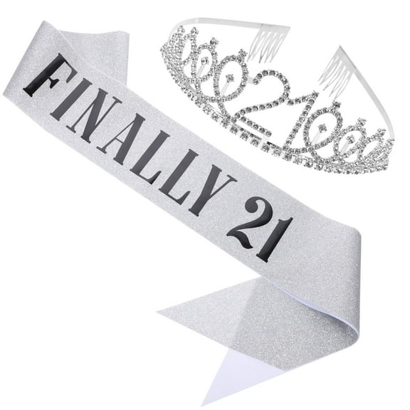 Soimiss Silver Birthday Party Etiquette Belt and Tiara Set for Women's Perfect for Celebrations and Decor 21st Birthday Size