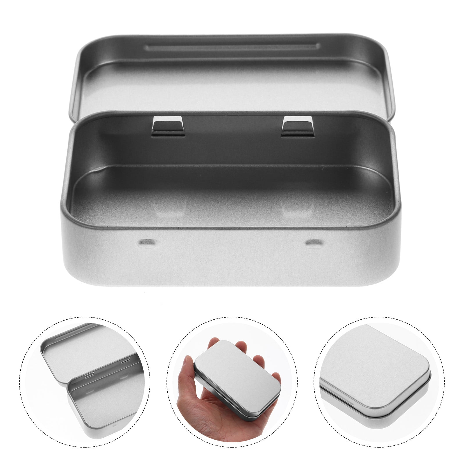 Small Metal Container Box Soimiss Silver Small Metal Box with Lid Hinged Tin Storage Container ...