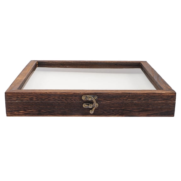 Soimiss Wooden Specimen Display Box Coffee Color Portable Storage Case