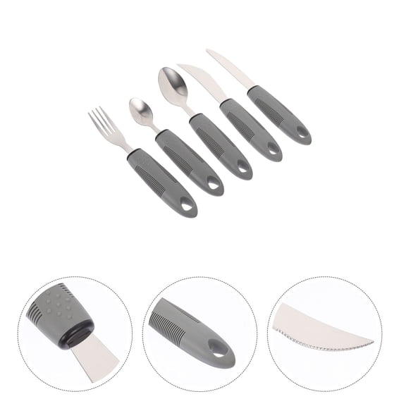 Soimiss Stainless Steel Adaptive Tableware Kit for Home Use Grey Wider Handles No Weight Design Safe to Use