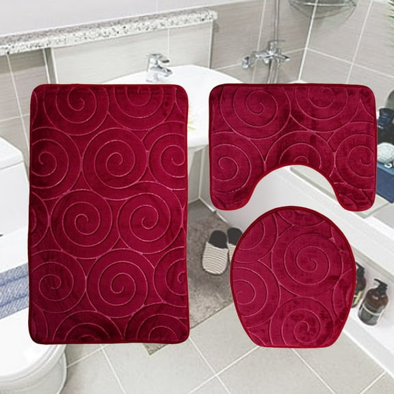 Soimiss Three Pieces Washroom Absorbent Bath Mat PVC Water Absorption U Shape Red