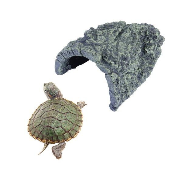 Soimiss Turtle Resting Platform Cave Shape Grey Climbing 1Set for Turtle Owners