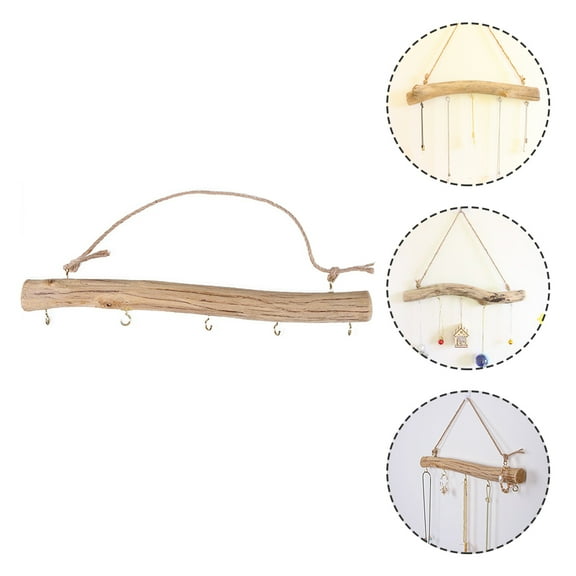 Soimiss Khaki Wooden Wall Hanging Shelf with Hooks for Jewelry Organizer