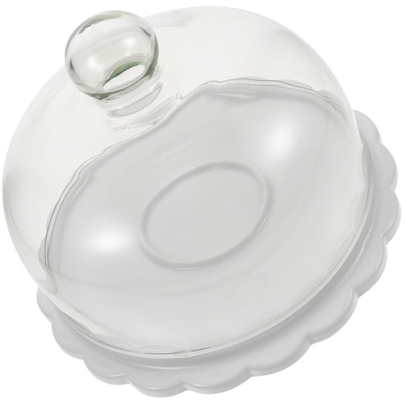 Soimiss White Glass Cake Stand with Dome for Home Use Round Ceramic Covered Cake Plate Dessert Display 1 Set