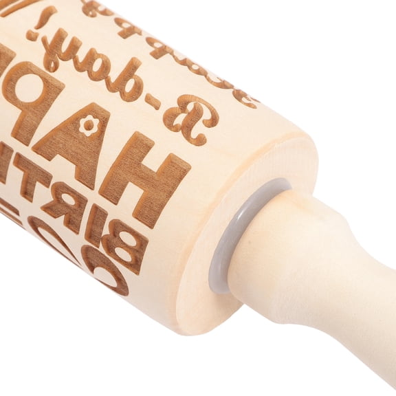 Soimiss Happy Birthday Embossed Wooden Rolling Pin for Baking Light Yellow Plastic 15.75 Inches