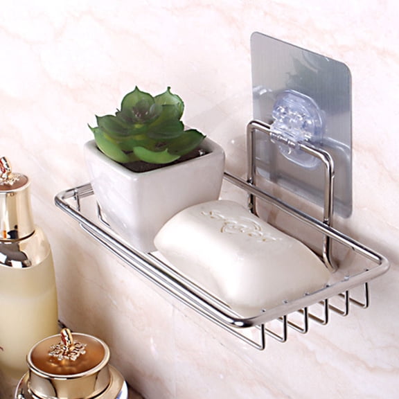 Soimiss Self Draining Soap Dish Drain Rack Stainless Steel Silver 1Set Storage