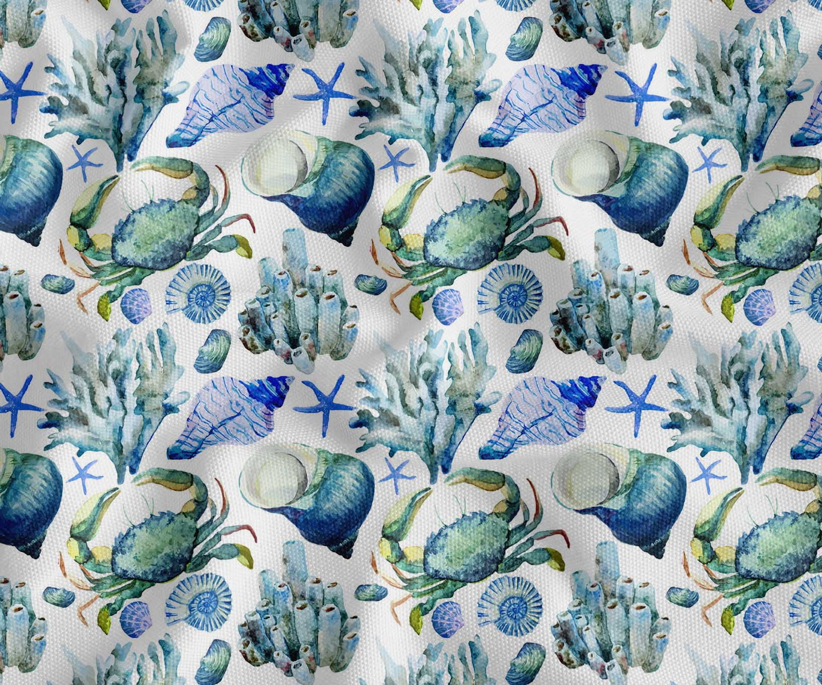 Soimoi 100% Cotton Canvas Fabric - Ocean Print, Blue | 56