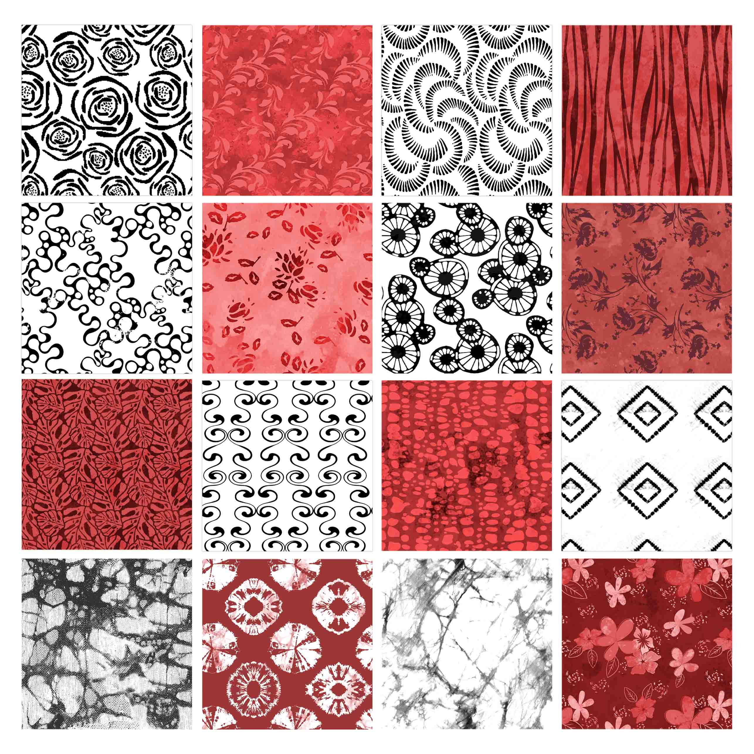 Soimoi 16 Pc Fat Quarter Bundle,BatikPrint 18"x 22"DIY Patchwork-100% CottonPre-Cut Quilting Fabric Red,White,Black