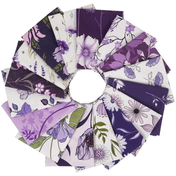 Soimoi 16 Pc Fat Quarter Bundle,FloralPrint 18"x 22"DIY Patchwork-100% CottonPre-Cut Quilting Fabric Purple & White