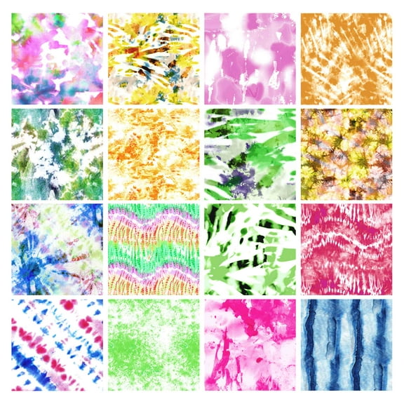 Soimoi 16 Pc Fat Quarter Bundle,Tie DyePrint 18"x 22"DIY Patchwork-100% CottonPre-Cut Quilting Fabric Multicolor