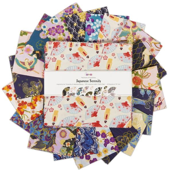 Soimoi 40 Pcs 10 x 10 inches Quilting Fabric Bundles Precut, DIY Cotton Fabric Squares, Printed Layer Cakes Patchwork Materials for Crafts Cloths Decor,Charm Squares for Quilts- Japanese Serenity