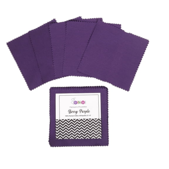 Soimoi 40 Pcs 5 X 5 inches Solid Quilting Fabric Bundles Precut, DIY Cotton Fabric Squares, Solid Layer Cakes Patchwork Materials for Crafts, Charm Squares for Quilts, Sewing - Berry Purple