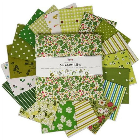 Soimoi 40 Pcs Cotton Fabric Squares Bundles Charm Packs for Quilting, Fat Quarter Layer Cakes, Fabric Scraps for Crafts,Precuts Quilt Squares 5 x 5 inches, DIY Fabric Bundle - Meadow Bliss