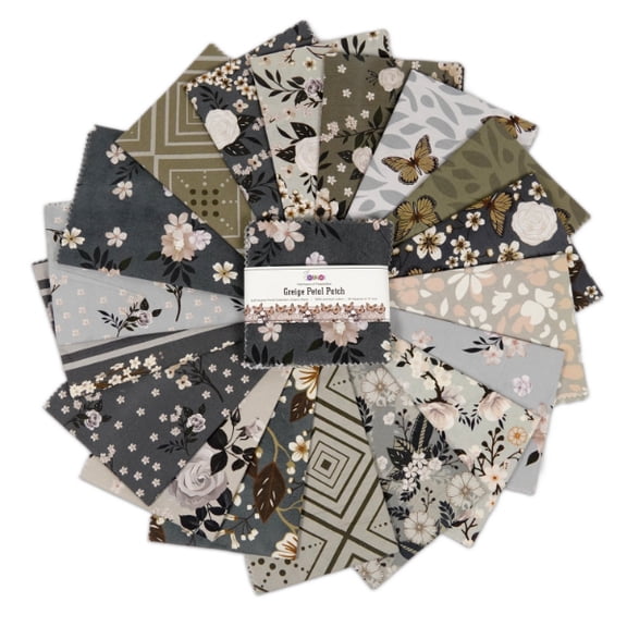 Soimoi 40 Pcs Printed Cotton Fabric Squares Bundles Charm Packs for Quilting, Fat Quarter Layer Cakes, Scraps for Crafts,Precuts Quilt Squares 5 x 5 inches, DIY Fabric Bundle - Greige Petal Patch