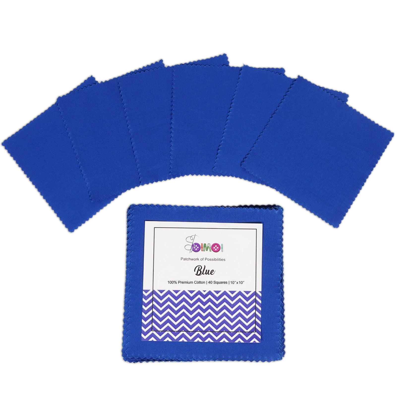 Soimoi 40 Pcs Solid Cotton Fabric Squares Bundles Charm Packs for Quilting, Fat Quarter Layer Cakes, Fabric Scraps for Crafts,Precuts Quilt Squares 10 X 10 inches, DIY Fabric Bundle - Blue