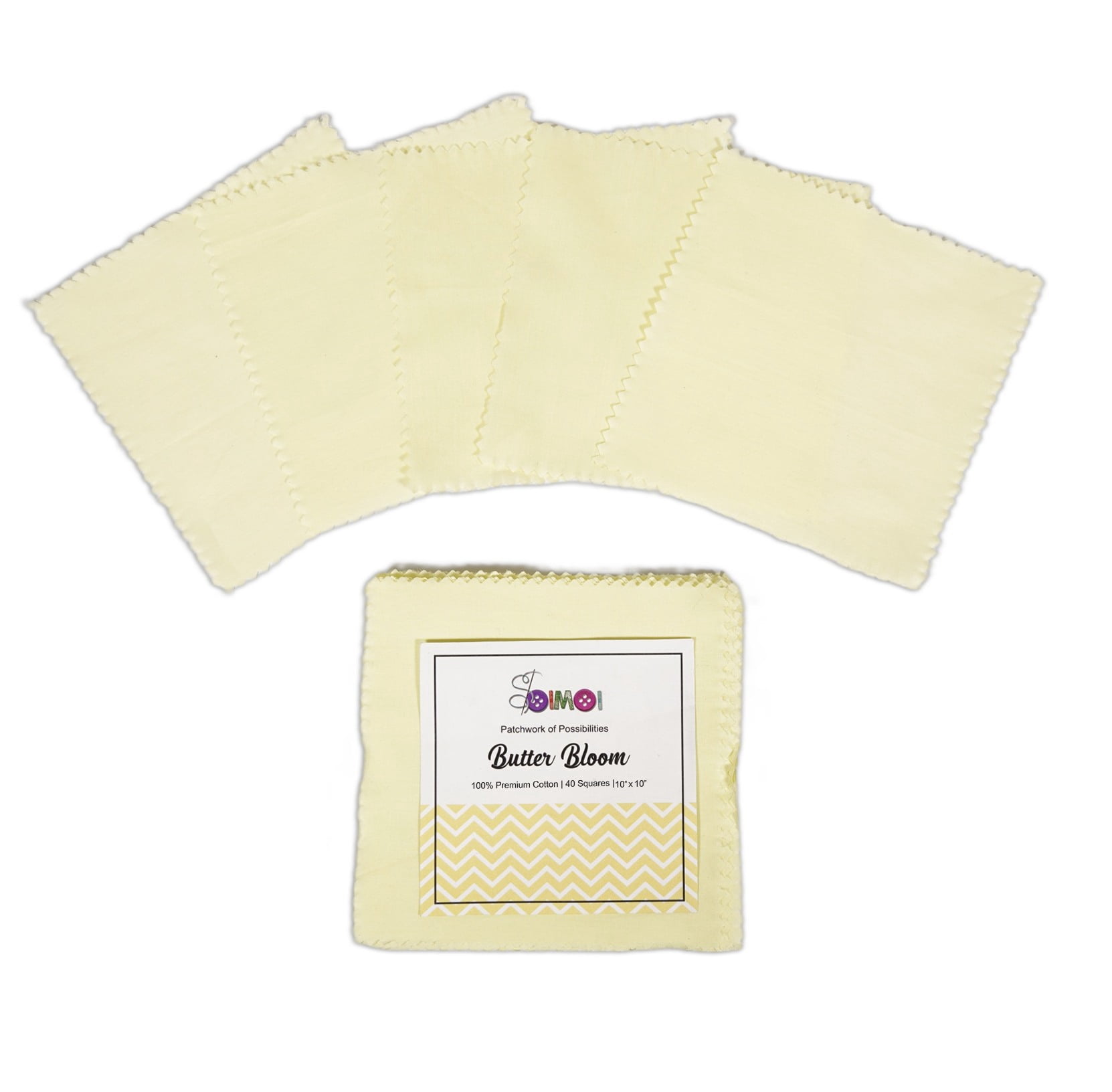 Soimoi 40 Pcs Solid Cotton Fabric Squares Bundles Charm Packs for Quilting, Fat Quarter Layer Cakes, Fabric Scraps for Crafts,Precuts Quilt Squares 10 X 10 inches, DIY Fabric Bundle - Butter Bloom