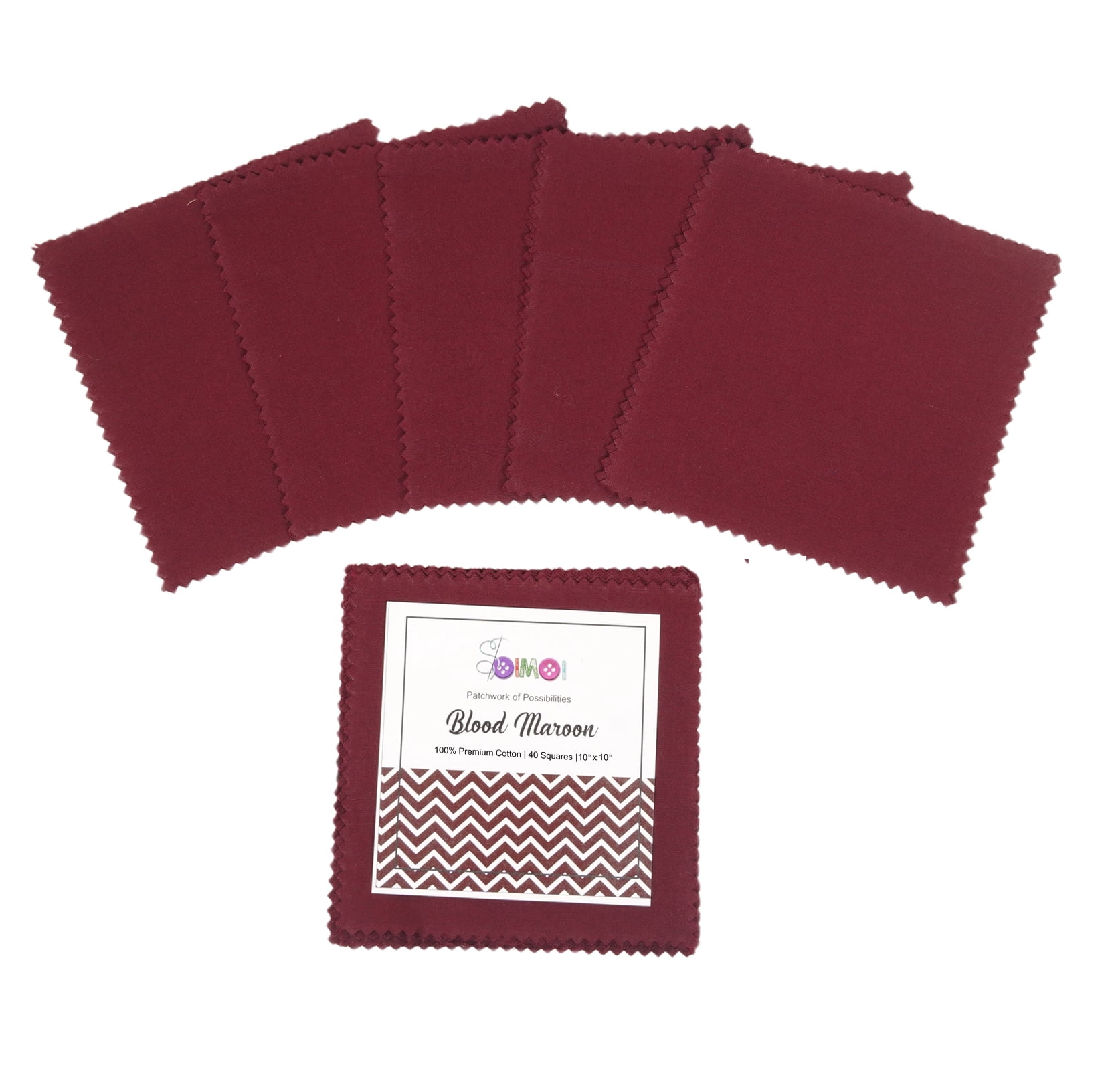 Soimoi 40 Pcs Solid Cotton Fabric Squares Bundles Charm Packs for Quilting, Fat Quarter Layer Cakes, Fabric Scraps for Crafts,Precuts Quilt Squares 10 X 10 inches, DIY Fabric Bundle - Blood Maroon