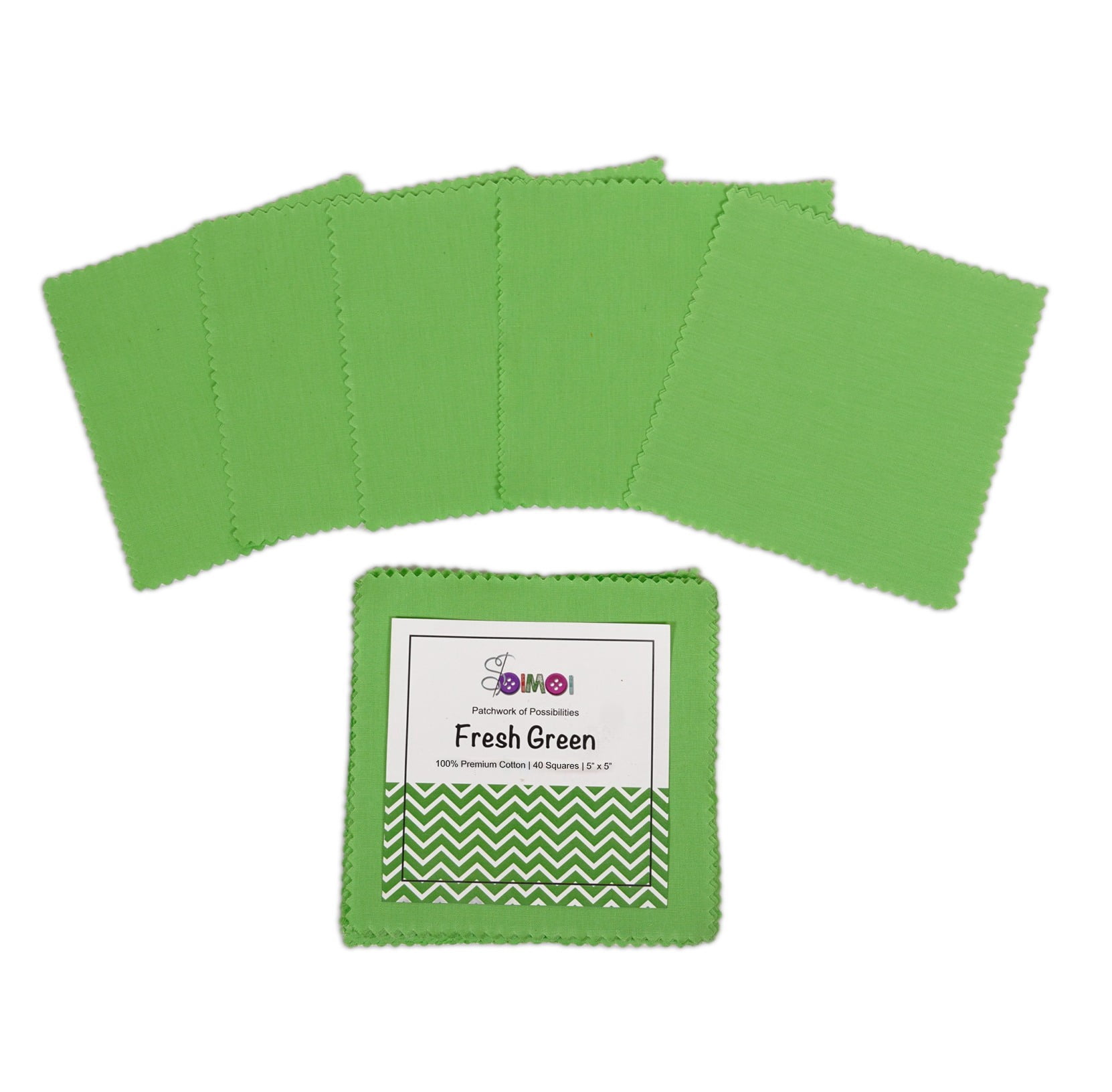 Soimoi 40 Pcs Solid Cotton Fabric Squares Bundles Charm Packs for Quilting, Fat Quarter Layer Cakes, Fabric Scraps for Crafts,Precuts Quilt Squares 5 x 5 inches, DIY Fabric Bundle - Fresh Green